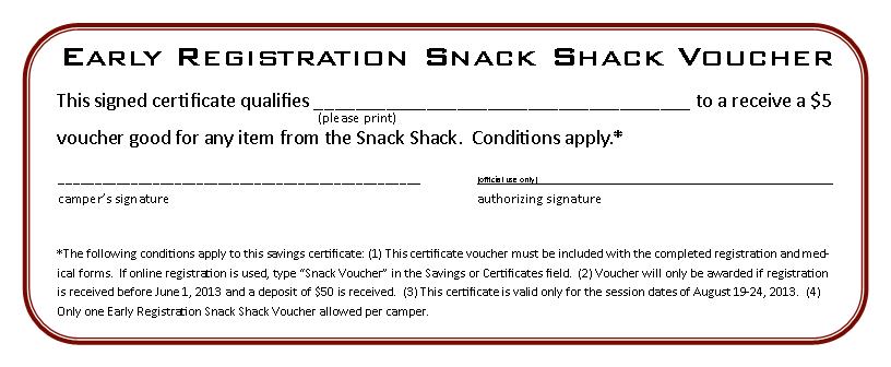 Camp Harvest Early Registration Snack Shack Voucher